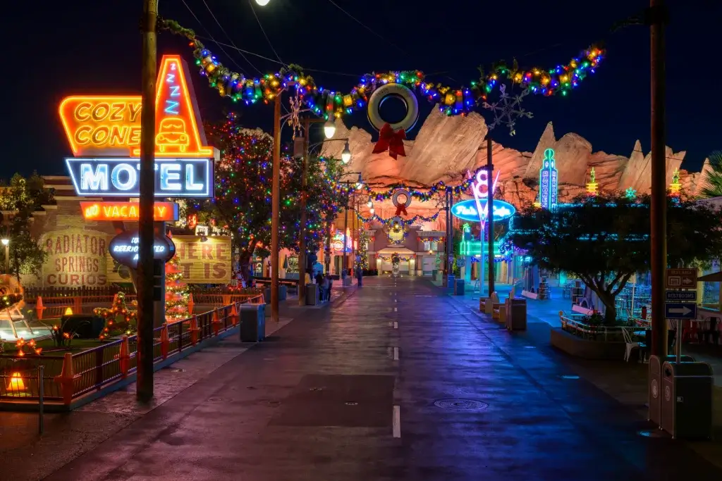 Cars Land done up for the Holidays.