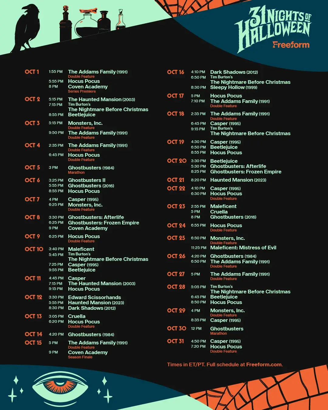 The full list of 31 Nights Of Halloween.