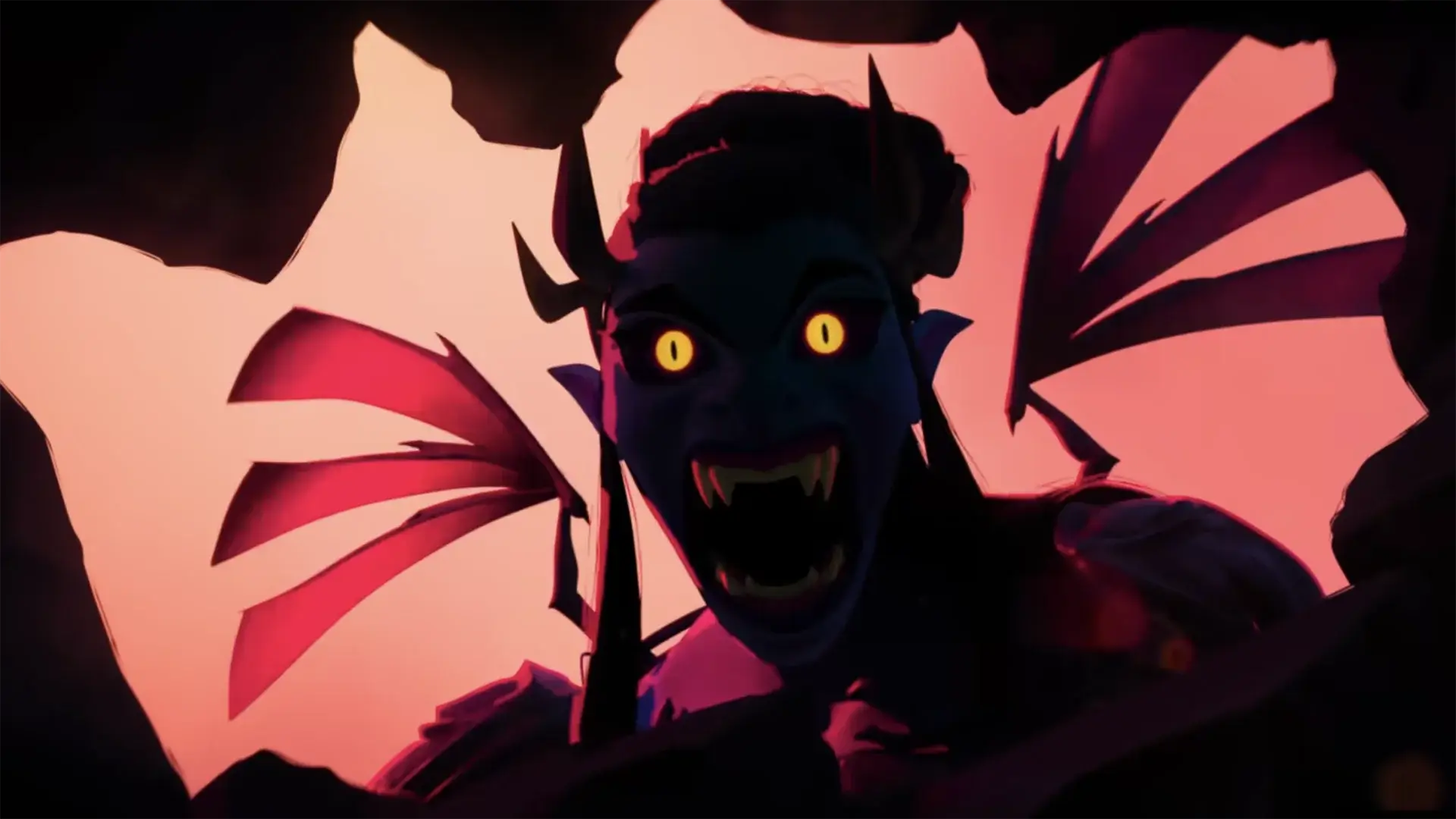 Vampire-like monster bares teeth.