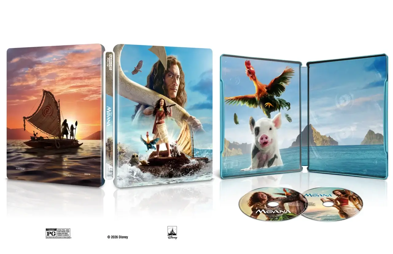 Moana steelbook cover and discs along with the interior artwork for the release.