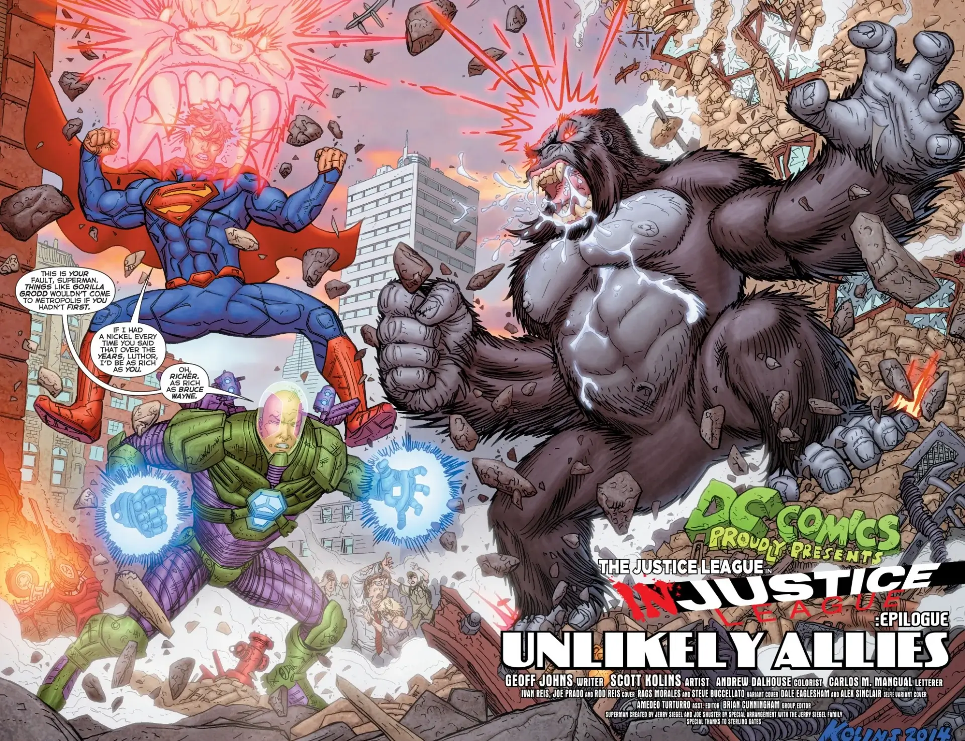 Superman fighting giant Gorilla.