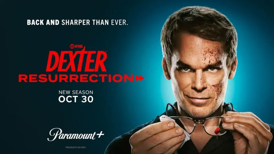 Blood-spattered man holding glasses.