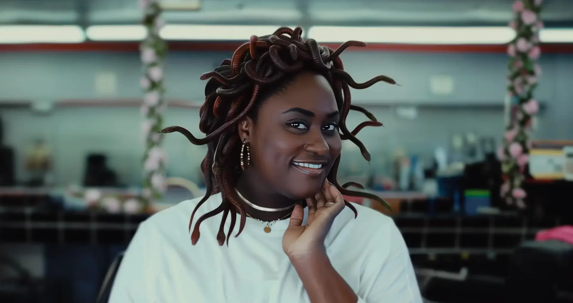 Woman with Medusa hair.