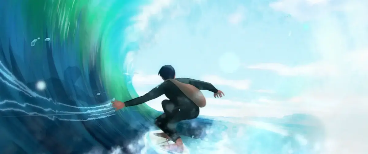 In Waves screenshot featuring AJ surfing.